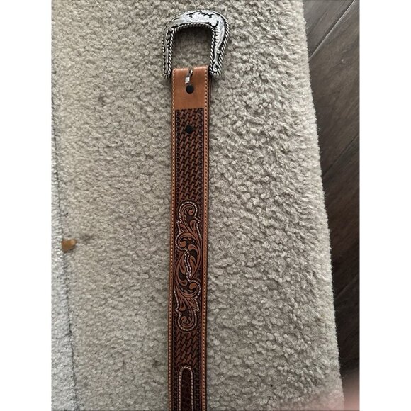 Vintage Tony Lama Caiman Alligator Inlay Belt 36 Sterling Buckle Cowboy Western - Picture 5 of 11